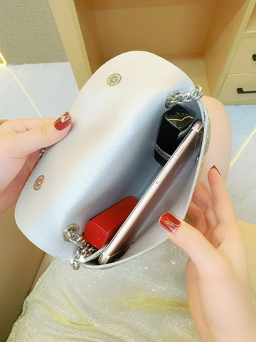 Borsa Da Sera Strass PVC Fodera PU Fiocco Brillantini Catena Metallo Borsa A Tracolla Festa Matrimonio