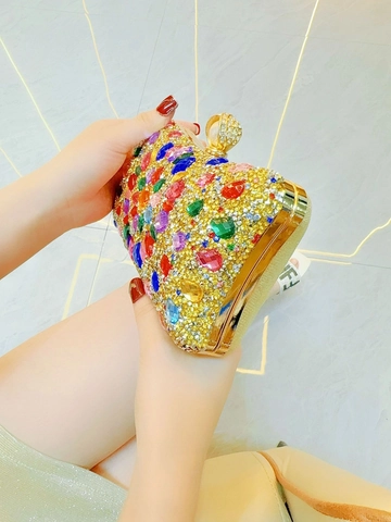 Luxurious Evening Clutch Bag Rhinestone Crystal Inlaid Formal Party Purse With Artificial Pearl Clasp And Detachable Chain