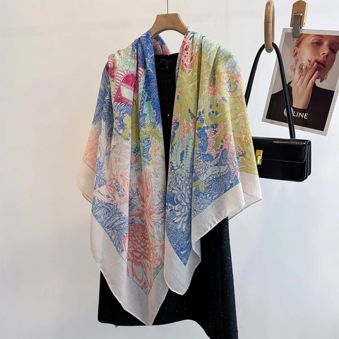 Grote Vierkante Sjaal Tropische Planten Bloemenprint Polyester Satijngevoel Sjaal Wrap Voor Dames Elegant