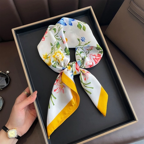 Floral Print Square Scarf Satin Polyester Satin-Like Elegant Neck Handbag Decor For Women Professional Stylish Accessory