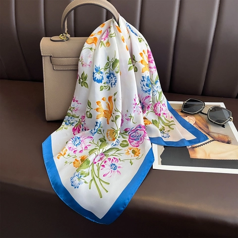 Floral Print Square Scarf Satin Polyester Satin-Like Elegant Neck Handbag Decor For Women Professional Stylish Accessory