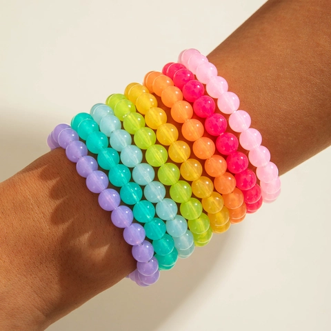 Bracciale Di Perline In Acrilico Colorato Resina Traslucida Stile Dopamina Gioielli Di Moda