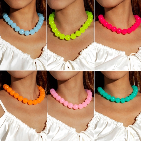Colorful Acrylic Large Round Beaded Necklace And Bracelet Set For Women Fashion Dopamine Style Adjustable Candy Colors Jewelry Accessories