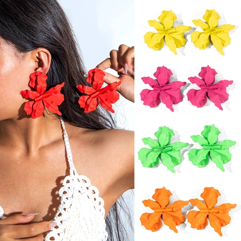 Statement Flower Petal Earrings For Women Oversized 3D Irregular Matte Paint Alloy Summer Beach Vacation Jewelry