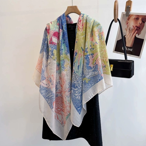Women Large Square Scarf Shawl Satin Feel Polyester Floral Leopard Print Lightweight Sun Protection Travel Headwrap