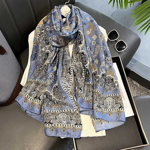 Sciarpa Scialle Con Stampa Paisley Poliestere Effetto Cotone Lino Stile Bohemien Vintage Lungo Per Donne