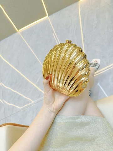 Bolso De Noche Con Forma De Concha Cartera De Mano Rígida Metálica Brillante Con Cadena Para Fiesta Boda Mujer Elegante