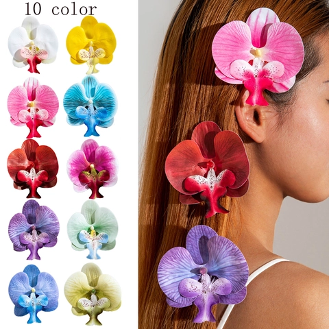 Orchid Hair Clip Simulation Flower Polyester Alligator Clamp Summer Beach Vacation Bohemian Style For Women Multi Color