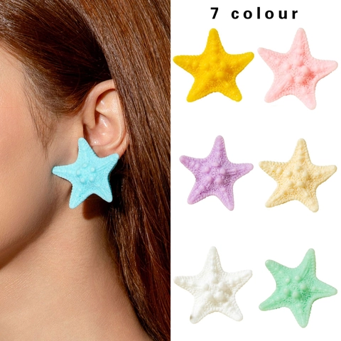Starfish Resin Stud Earrings Ocean Theme Colorful Simulated Sea Star Beach Vacation Style For Women