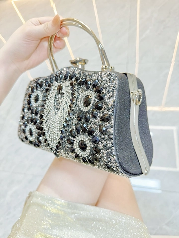 Borsa Da Sera Di Lusso Con Strass E Paillettes Clutch Rigida Con Manico In Metallo Per Matrimonio Banchetto Donne