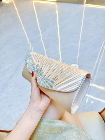 Sac De Soirée Élégant Pour Femme En Satin Plissé Avec Garniture En Strass Ondulés Mariage Banquet Fête Sac Bandoulière