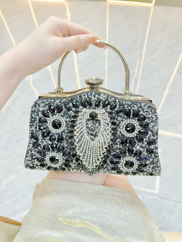 Borsa Da Sera Di Lusso Con Strass E Paillettes Clutch Rigida Con Manico In Metallo Per Matrimonio Banchetto Donne
