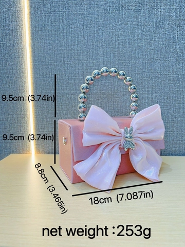 Borsa Da Sera In Raso Fiocco Gigante Coniglio Strass Manico Perline Borsa A Mano Per Matrimonio Catena Metallo Elegante