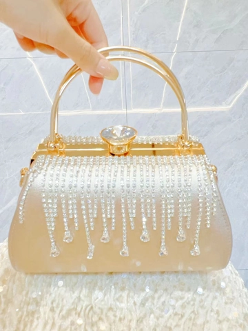 Luxus Abendtasche Mit Strassfransen Und Metallgriff Polyester Kristallverschluss Clutch Für Damen Hochzeit Party Bankett