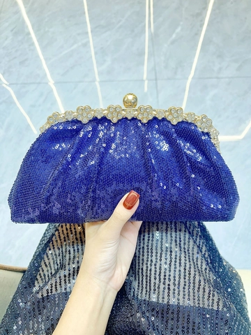 Elegant Sequin Evening Clutch Bag For Women Glitter Rhinestone Flower Wedding Party Handbag With Chain Strap Crossbody Bag