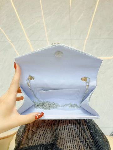 Abendhandtasche Glitter Plissee Stoff Strass Umschlagtasche Mit Kette Für Hochzeit Party Formell