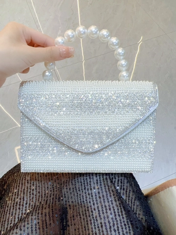 Borsa Da Sera Donna Strass Perla Artificial Manico Busta Pochette Matrimonio Festa Formale Borsa A Tracolla
