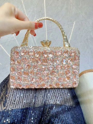 Luxury Rhinestone Evening Clutch Bag For Women Crystal Inlaid Metal Handle Wedding Party Hard Shell Box Purse Handbag