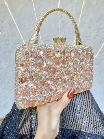 Luxury Rhinestone Evening Clutch Bag For Women Crystal Inlaid Metal Handle Wedding Party Hard Shell Box Purse Handbag