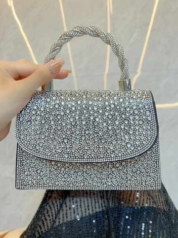 Bolso De Noche Con Pedrería Completa Mango De Metal Retorcido Y Correa De Cadena Cartera De Mano Para Banquete Fiesta Elegante