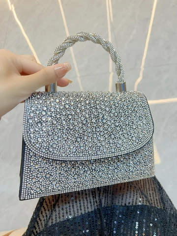 Bolso De Noche Con Pedrería Completa Mango De Metal Retorcido Y Correa De Cadena Cartera De Mano Para Banquete Fiesta Elegante