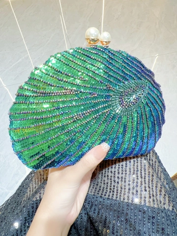 Vintage Shell Shape Sequin Beaded Evening Clutch Bag With Artificial Pearl Clasp For Women Wedding Banquet Party Handbag Shoulder Bag