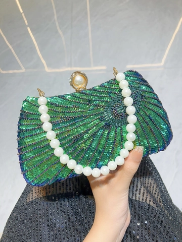 Vintage Oriental Evening Bag Luxury Sequin Peacock Pattern Clutch Handbag With Artificial Pearl Handle Wedding Party Banquet For Women