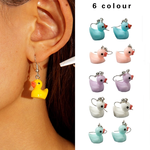 Pendientes De Pato De Dibujos Animados Lindos De Resina Animal Joyería Con Poste De Plástico Para Niñas Niños Novedad
