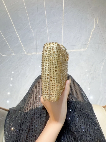 Elegante Borsa da Sera con Strass Oro Donna Manico in Metallo Borsa a Scatola Catena Tracolla per Matrimonio Festa