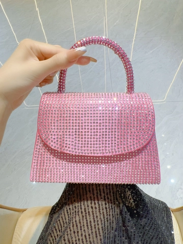 Women Luxury Full Rhinestone Evening Bag Elegant Square Clutch Handbag With Metal Chain Strap For Wedding Party Banquet