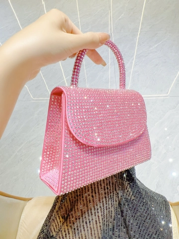 Women Luxury Full Rhinestone Evening Bag Elegant Square Clutch Handbag With Metal Chain Strap For Wedding Party Banquet