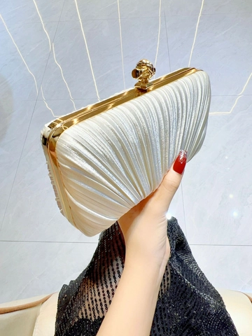 Pleated Satin Evening Bag For Women Elegant Celebrity Style Clutch With Faux Pearl Handle Metal Clasp For Party Wedding