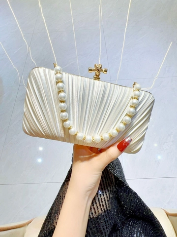 Pleated Satin Evening Bag For Women Elegant Celebrity Style Clutch With Faux Pearl Handle Metal Clasp For Party Wedding