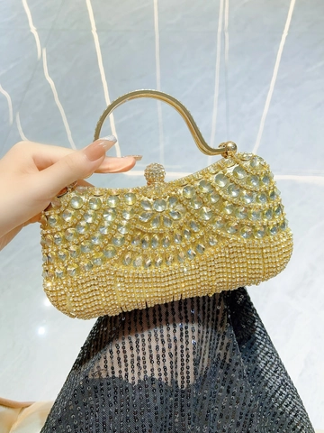 Rhinestone Evening Clutch Bag With Metal Handle And Crystal Tassel Luxury Party Wedding Handbag For Women
