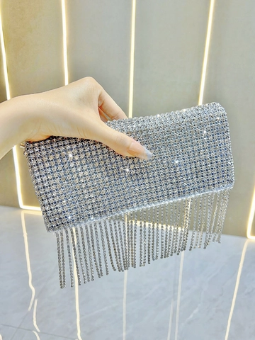 Borsa Da Sera Da Donna Scintillante Con Strass Integrali E Nappina Catena In Metallo Per Matrimonio Festa Evento Formale