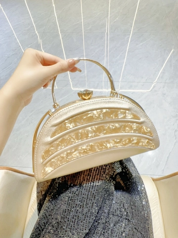Luxe PU Metalen Strass Halfronde Avondtas Voor Dames Met Ringhandvat Metalen Clutch Handtas Voor Bruiloft Feest