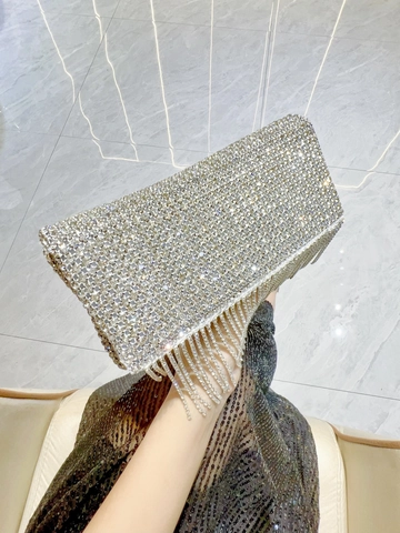 Borsa Da Sera Da Donna Scintillante Con Strass Integrali E Nappina Catena In Metallo Per Matrimonio Festa Evento Formale