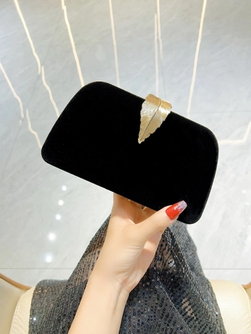Women Luxury Velvet Evening Clutch Bag With Gold Leaf Metal Clasp Elegant Crossbody Shoulder Bag For Wedding Banquet Party