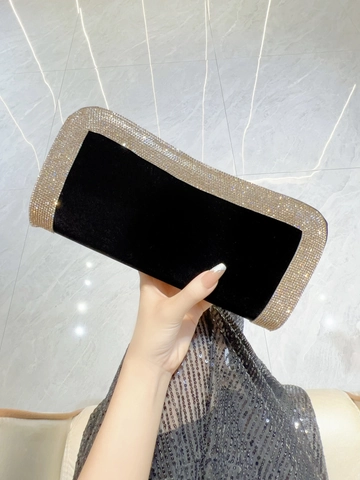 Evening Clutch Bag Velvet Satin Rhinestone Border Shell Shape For Party Wedding Elegant Shoulder Bag With Detachable Chain