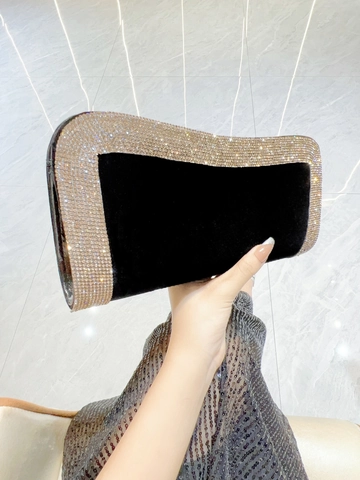 Evening Clutch Bag Velvet Satin Rhinestone Border Shell Shape For Party Wedding Elegant Shoulder Bag With Detachable Chain