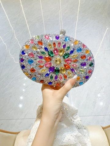 Pochette Da Sera Con Strass Per Donna Ovale Guscio Rigido Cristallo Motivo Floreale Festa Matrimonio Catena Rimovibile