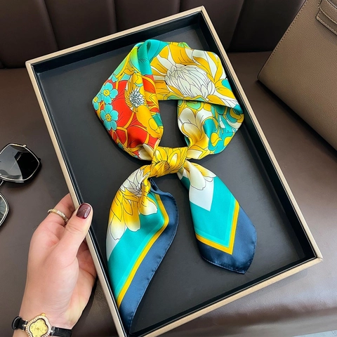 Eleganter Damen Viereckschal Aus Kunstseidensatin Mode Pfingstrose Blumendruck Stirnband Halstuch Schicke Tasche Griff Wrap Zubehör