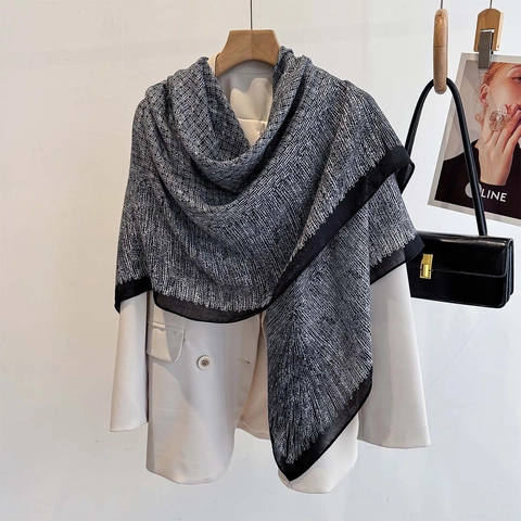 Women Large Square Scarf Polyester Printed Geometric Elegant Shawl Headwrap Versatile Fashionable Accessory For Lady