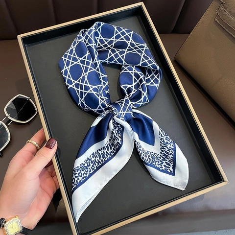 Elegant Faux Satin Satin Square Scarf Geometric Lines Leopard Print Versatile Neck Scarf Office Professional