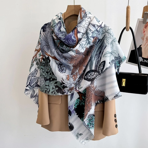 Elegante Foulard Quadrato Grande Con Stampa Floreale Da Donna Scialle Leggero Traspirante Con Bordi Sfrangiati