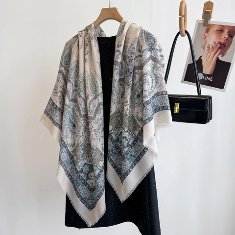 Quadratischer Schal Omslagdoek Polyester Paisley Muster Fransen Vintage Ethno Stil Damen
