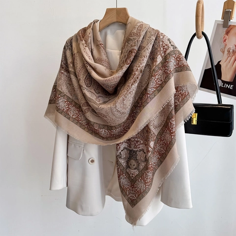 Quadratischer Schal Omslagdoek Polyester Paisley Muster Fransen Vintage Ethno Stil Damen