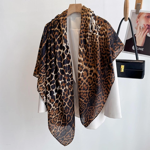 Leopardenmuster Quadratischer Schal Leichter Polyester Chiffon Gefühl Großer Schal Sonnenschutz Elegantes Modeaccessoire Für Damen