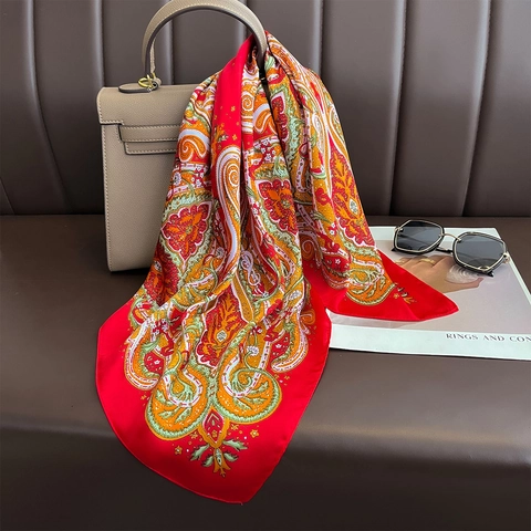 Sciarpa Quadrata In Raso Con Motivo Paisley Retrò Da Donna Foulard Versatile Con Stampa Floreale Accessorio Di Moda