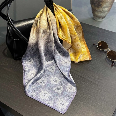 Foulard En Satin De Mûrier Dégradé Imprimé Mandala Élégant Vintage Carré Pour Femme Léger Style Professionnel